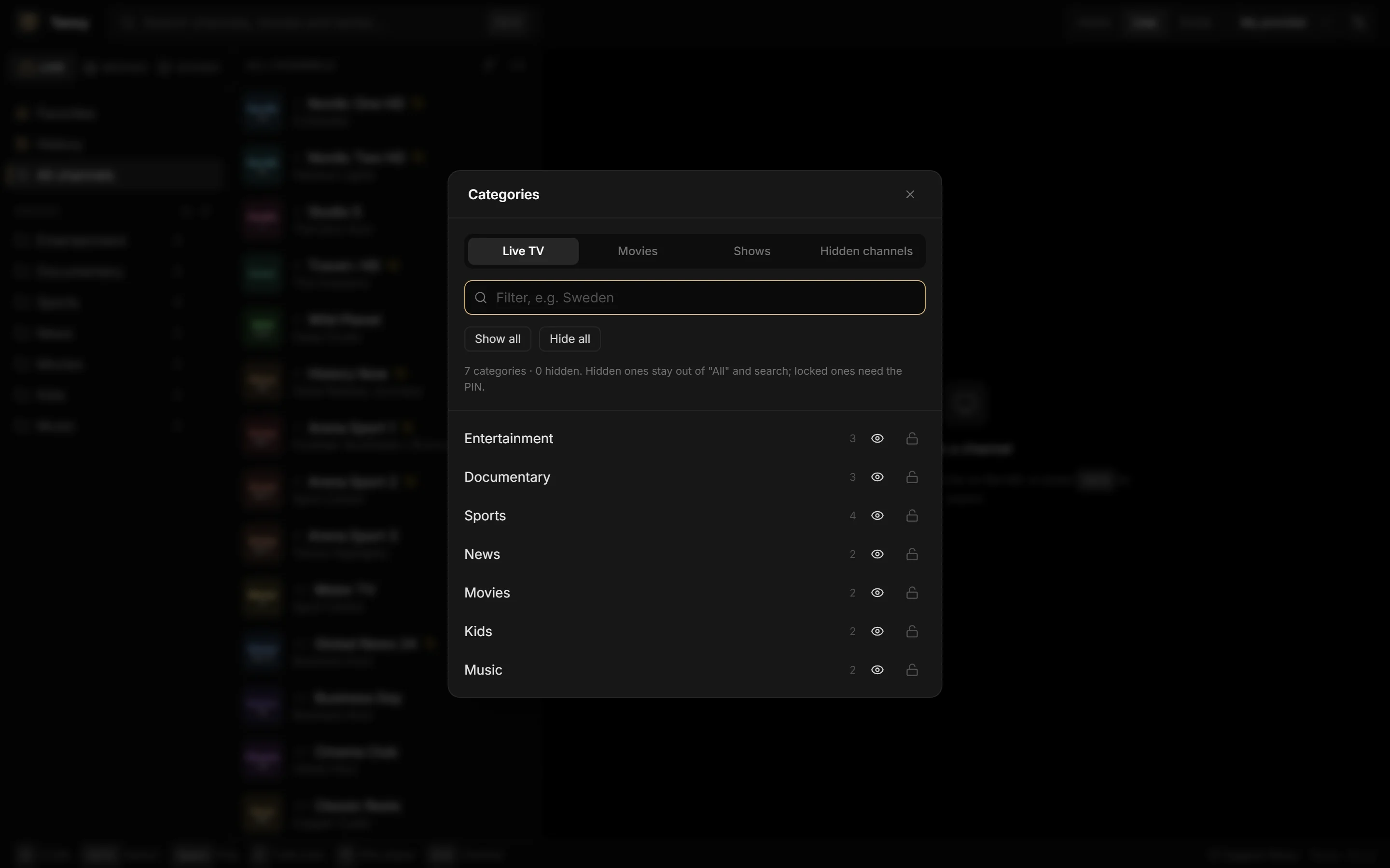 Managing categories in Tenvy